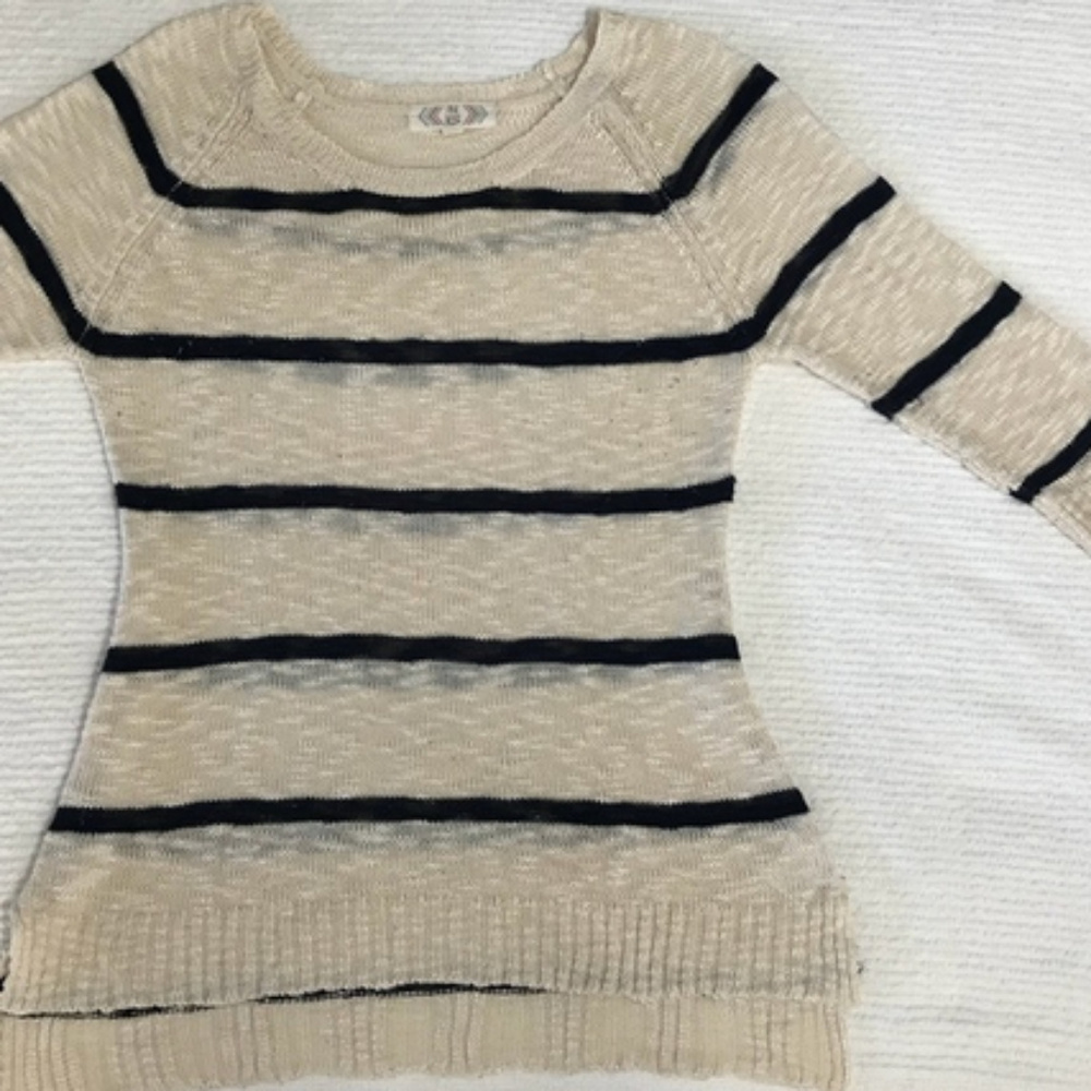 PINK ROSE Women's Crochet Striped Sweater